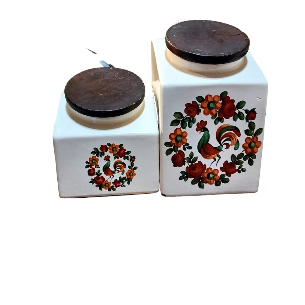 Vintage Hydyn 1995 Ceramic Handpainted Canister Set Of 4 Rooster Farmhouse Decor